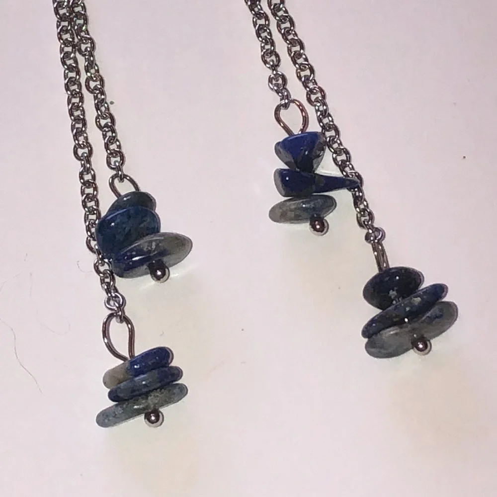 Sodalite Blue Semi Precious Stone and Silver Boho Dangle Earrings